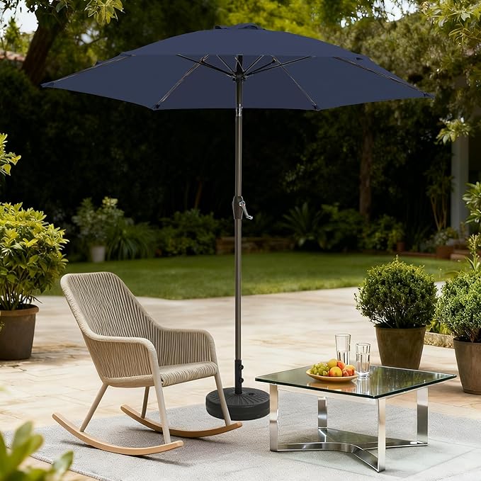 7.5FT Large Outdoor Patio Umbrella with Crank & Tilt - Durable Market Umbrella for Outdoor Patio with 6 Fiberglass Ribs for Poolside,Deck,Yard,Garden
