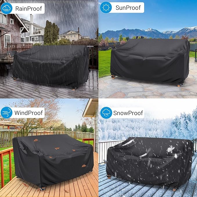Mrrihand Heavy Duty Patio Sofa Cover Waterproof, Mrrihand 3-Seater Outdoor Sofa Loveseat Cover, Outdoor Patio Furniture Cover with Air Vent and Handles, 90" W×34" D×32" H, Black