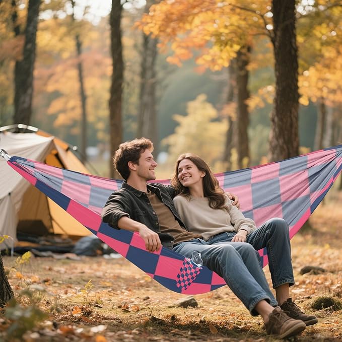 Purple and Blue American Plaid 330lb Capacity Hammocks with Portabl Carry Bag Swing Hammock for Outside Patio Garden hamacas para Deck
