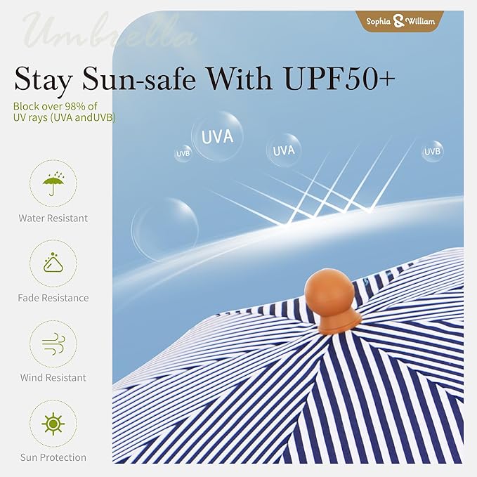 Sophia & William 7ft Outdoor Beach Umbrellas with Fringe, Portable Tilt Umbrellas for Sand, Patio, Lawn, Garden, Pool, Outing, Balcony