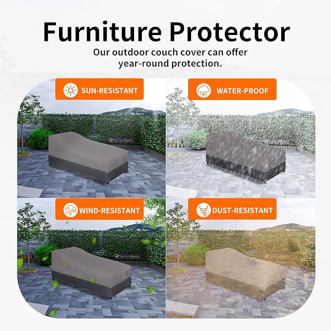 Easy-Going Waterproof Outdoor Chaise Lounge Cover, Heavy Duty Patio Lounge Chair Cover, Windproof Outdoor Furniture Cover with Air Vent 2 Pack-84Wx34Dx32H inch, Gray/Dark Gray