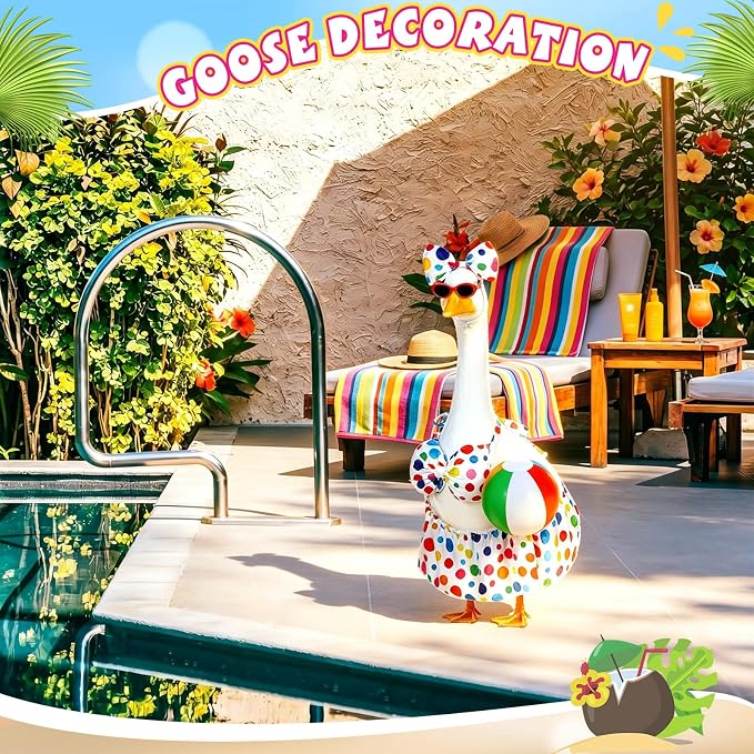 Bikini Porch Goose Outfits with Sunglasses and Swimming Tube for 23" Summer Goose Costume Garden Patio Statue Decor(Polka Dots)