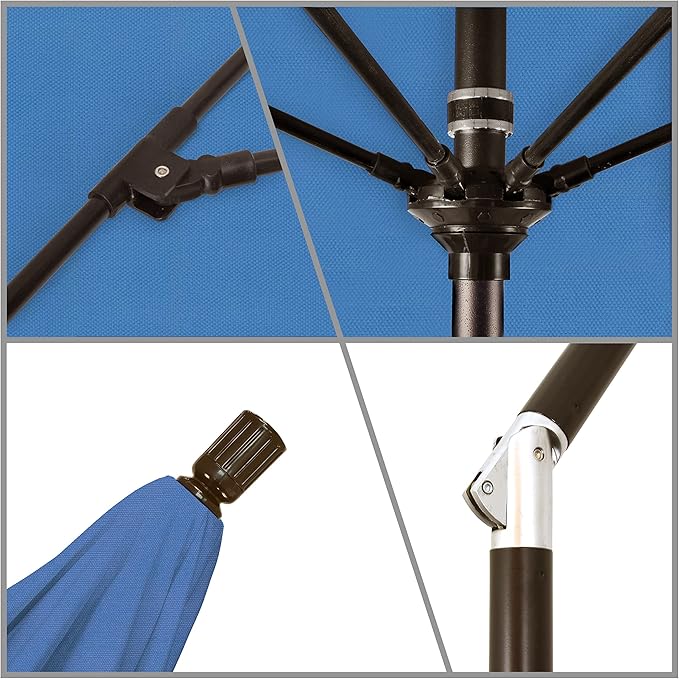 California Umbrella 11' Round Aluminum Market Umbrella, Crank Lift, Collar Tilt, Forest Blue