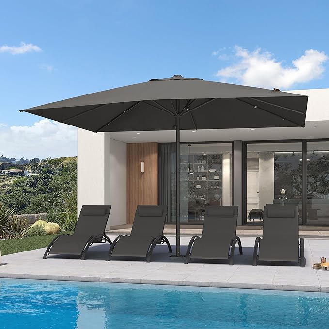PURPLE LEAF 10' x 13' Rectangular Semi-Auto Outdoor Patio Umbrella Aluminium Market Umbrella Table Sun Umbrella with 2.36" Rod and 8 Sturdy Ribs for Deck Lawn Pool Garden, Gray