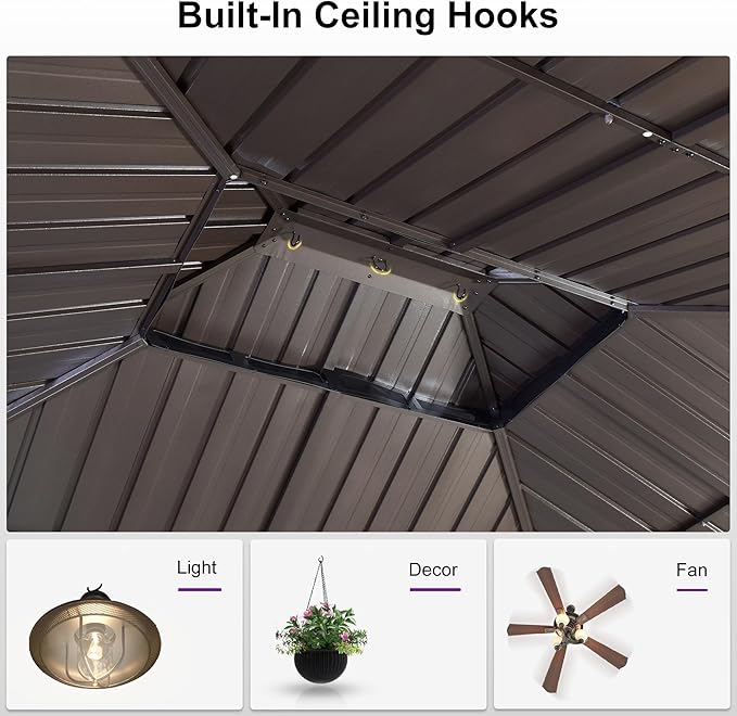 PURPLE LEAF 10’ X 14' Hardtop Gazebo Outdoor Metal Frame Galvanized Steel Double Roof with Curtains and Nettings for Patio Desk Backyard Bronze