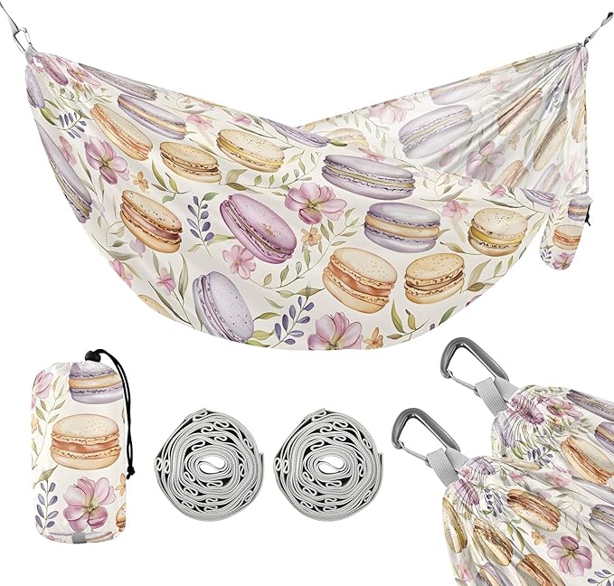 Camping Hammock Outdoor Hammocks for Outside Macarons Flower Beach Trees Portable Lightweight with Pockets Tree Straps Indoor