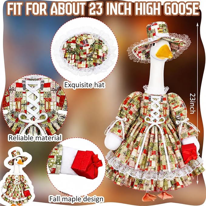 Suzile Christmas Porch Goose Outfit Xmas Present Goose Clothes for 23" High Cement or Plastic Geese Costume for Yard Lawn Outdoor Garden Patio Statue Xmas Duck Dresses Holiday Decor
