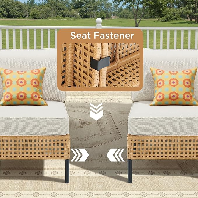 Belord Patio Conversation Sets 3-Piece, Boho Outdoor Furniture with Waterproof Cushions & Table, Wicker Patio Furniture for Porch, Balcony