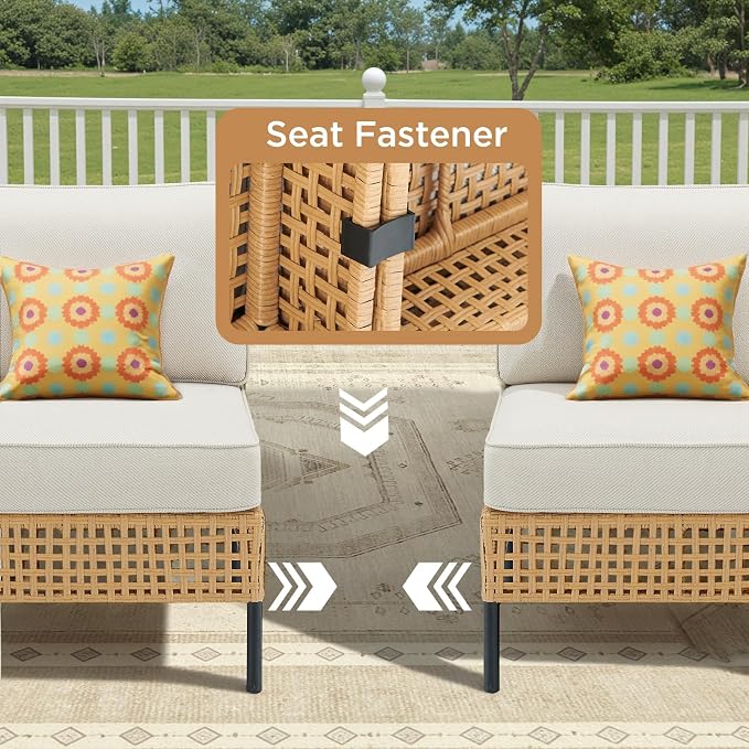 Belord Patio Conversation Sets, Boho Outdoor Furniture with Waterproof Cushions, Wicker Patio Furniture for Porch, Balcony (2 Pieces)
