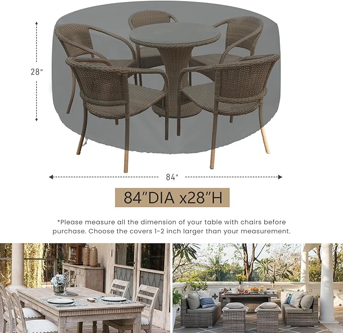 SheeChung Outdoor Furniture Cover Waterproof,Round 84" Dia x 28" H Patio Furniture Covers,Heavy Duty 600D Patio Table Chair Set Cover,All Weather Protection Covers for Outdoor Furniture