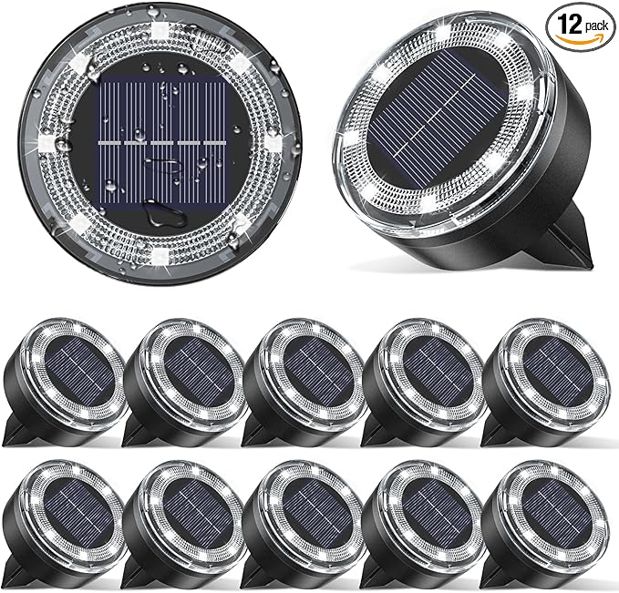 vighep Mini Solar Ground Lights, 12 Pack Solar Lights Outdoor Waterproof, Upgraded LED Flat Landscape Lighting for Outside Pathway Garden Patio Yard Driveway,Cold White