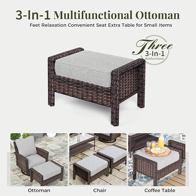 8-Piece Wicker Patio Furniture Set with 57'' Fire Pit Table, High Back Outdoor Furniture with Swivel Chairs and Ottoman, All-Weather Wicker Patio Conversation Set for Deck Yard Pool, Grey