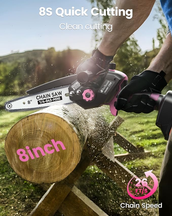 Mini Chainsaw with 1000W Brushless Motor, 8 inch & 6 inch 2 Rechargeable Batteries Handheld Small Chain Saw for Wood Cutting, Gardening Gifts for Father Dad Men