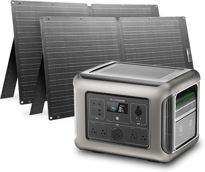 ALLPOWERS R2500 V2 Solar Generator Kit with 2x 100W Panel: 1920Wh LiFePO4, 2500W AC Output, 2x100W USB-C PD Fast Charging, 80% Charge in 1 Hour, for Home Backup Camping RV Off-Grid