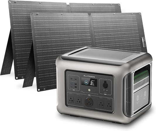ALLPOWERS R2500 V2 Solar Generator Kit with 2x 100W Panel: 1920Wh LiFePO4, 2500W AC Output, 2x100W USB-C PD Fast Charging, 80% Charge in 1 Hour, for Home Backup Camping RV Off-Grid