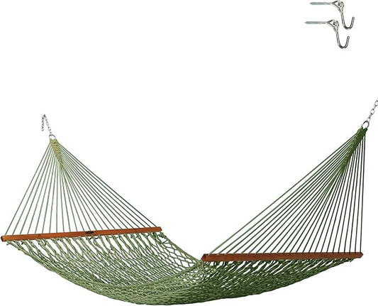 Original Pawleys Island Deluxe Meadow DuraCord Rope Hammock – 13 ft. x 60 in., 2-Person, 450 lb Capacity, Oak Spreader Bar, Zinc-Plated Hardware, Handcrafted in the USA