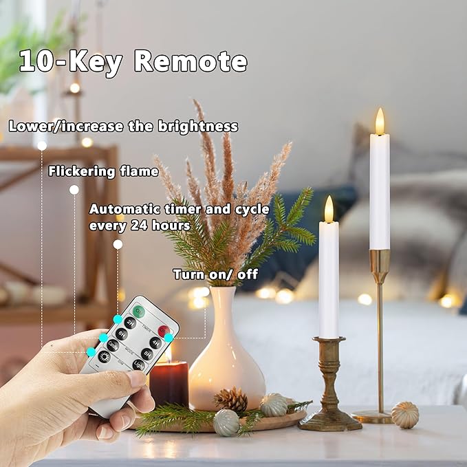 Battery Operated Flameless Taper Candles with Remote, 6.4 Inch White LED Candlesticks Flickering, Short Flameless Candles Decorative for Weeding Home Party Festival, 8 Pack