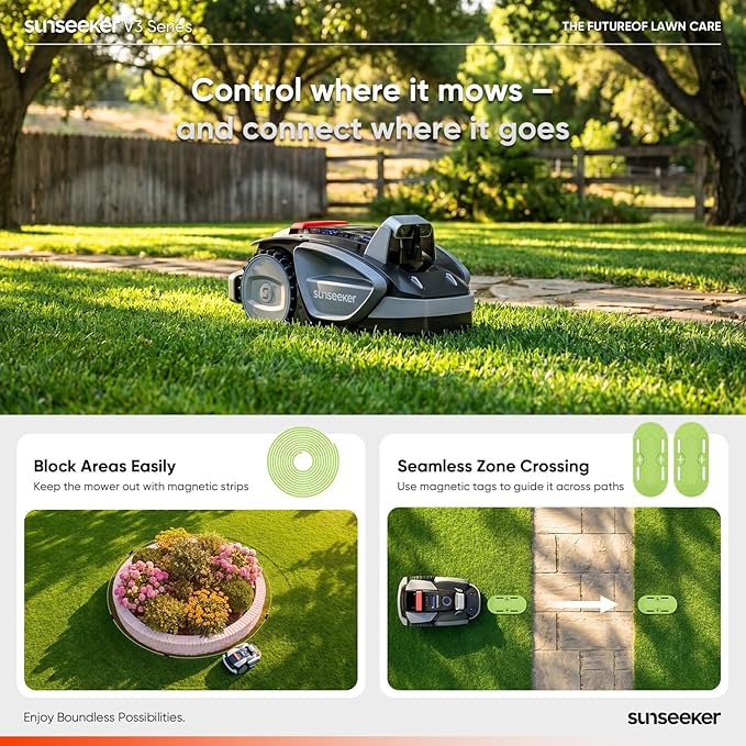Sunseeker V3 Wireless Robot Lawn Mower for Small Yards, 0.15 Acre/6,400 Sq. Ft., Vision AI Obstacle Detection, One-Click Start, App Control, Auto Recharge, 42% Slope