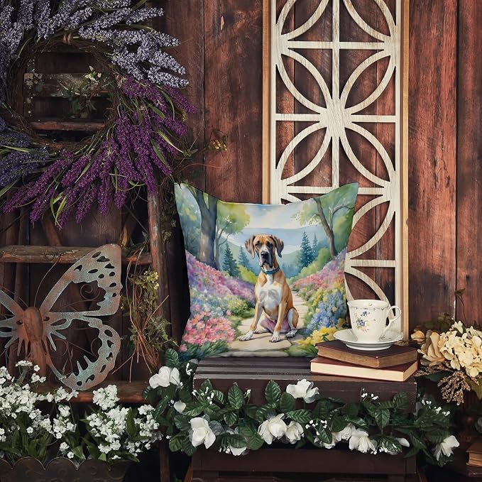 Caroline's Treasures Great Dane Spring Path Throw Pillow Machine Washable, Indoor Outdoor Decorative Pillow for Couch, Bed or Patio, 14Hx14W
