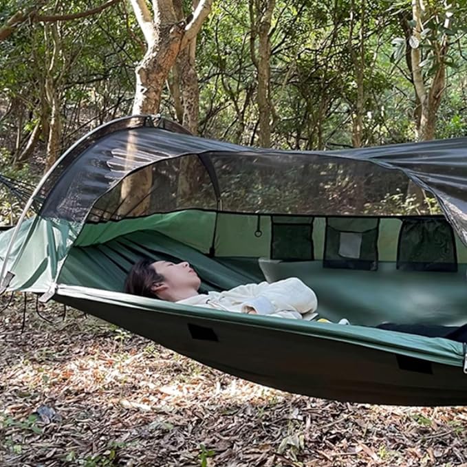 Polyester Hammock Outdoor Camping Built-in Hook Storage Bag with Net Tent Portable Multi-Purpose Hammock