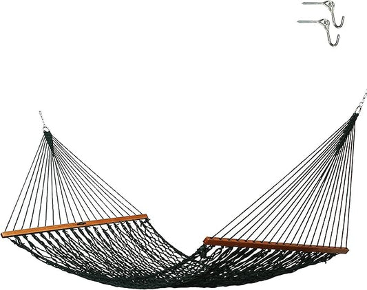Original Pawleys Island Single Green DuraCord Rope Hammock – 12 ft. x 50 in., 1-Person, 450 lb Capacity, Oak Spreader Bar, Zinc-Plated Hardware, Handcrafted in the USA