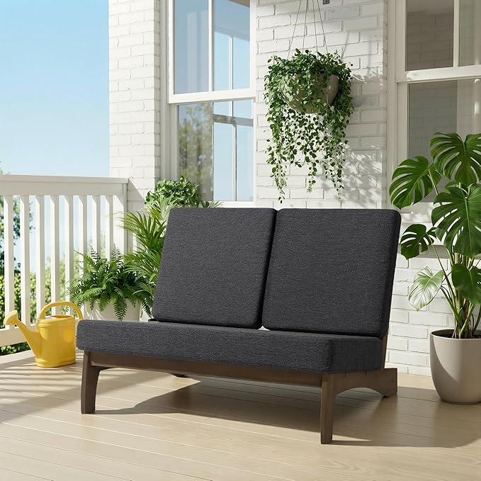 UIXE 2 Pieces All Weather Wood Patio Furniture Sets, Patio Loveseat Outdoor Sofa with Solid Wooden Coffee Table - Dark Gray