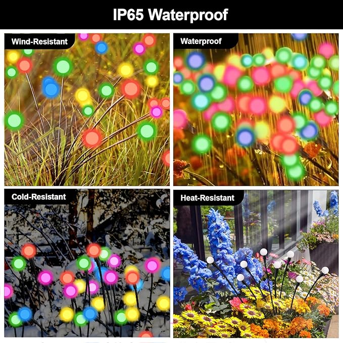 Solar Firefly Lights Outdoor, 8 Mode RGB Color Changing Swaying Flashing Firefly Garden Lights Solar Powered Waterproof for Outside Yard Pathway Christmas Garden Decor Multicolor (6 Pack)