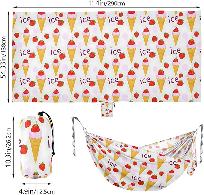 Camping Hammock Outdoor Hammocks for Outside Strawberry Cone Strawberry Beach Trees Portable Lightweight with Pockets Tree Straps Indoor