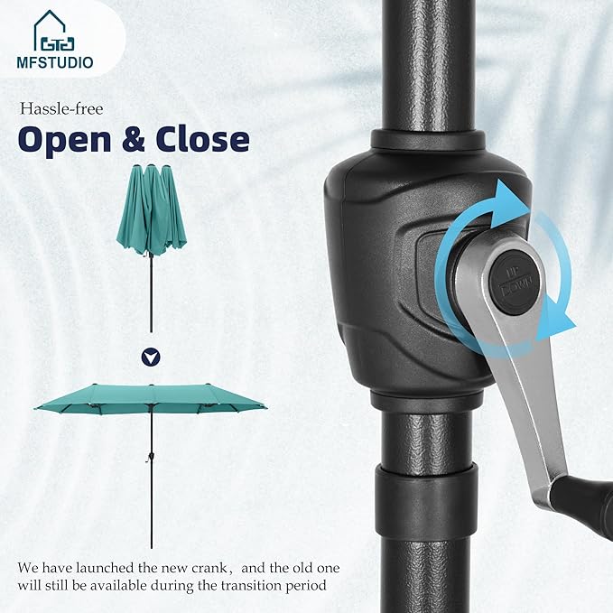 MFSTUDIO 13ft Outdoor Patio Umbrella, Double Sided Large Rectangular Umbrella Market Table Twin Triple Rectangle Umbrellas with Crank Handle for Outside Picnic Backyard Deck Pool (no base)