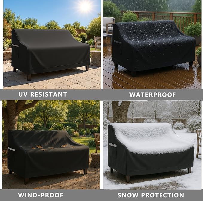 Waterproof Patio Loveseat Cover, 78.7W x 38.2D x 35H inches Heavy Duty 600D Weather-Resistant Outdoor Furniture Protector Black