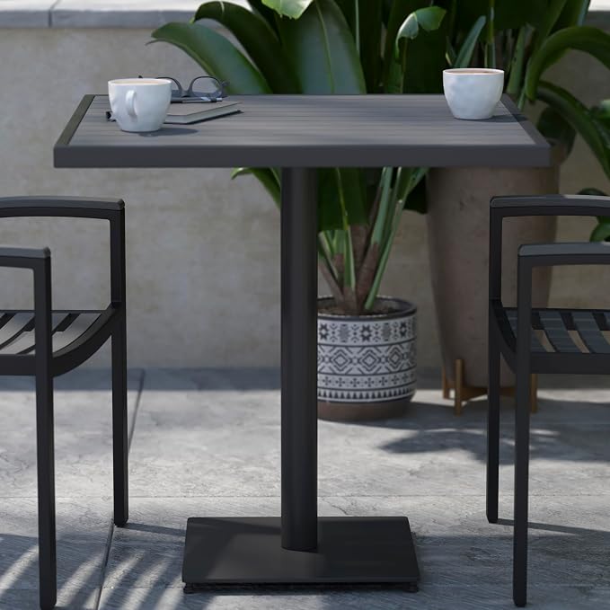 Flash Furniture Lark Commercial Outdoor Patio Bistro Dining Table - Faux Gray Wash Teak Poly Slats - 30" Square