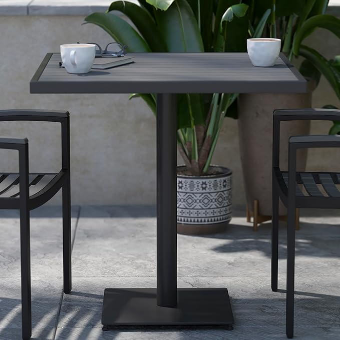 BizChair Commercial Outdoor Patio Bistro Dining Table - Faux Gray Wash Teak Poly Slats - 30" Square