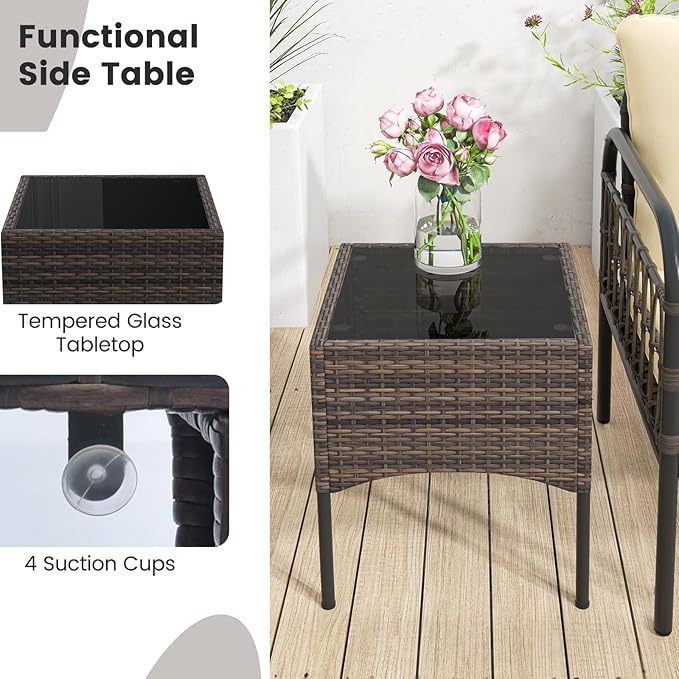 Tangkula 5 Piece Patio Conversation Set, Outdoor Wicker Chair Set w/Ottomans & Coffee Table, Comfy Seat & Back Cushions, Patio Wicker Woven Furniture Set for Backyard, Poolside (Beige)