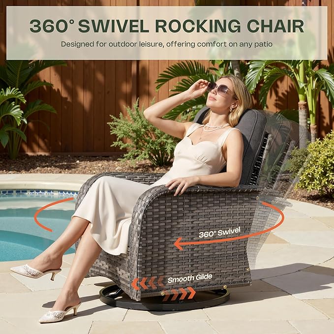 7-Piece Patio Furniture Set, Outdoor Wicker Furniture with Coffee Table, High Back Swivel Rocker Patio Chairs, Modern Rattan Outdoor Chairs Conversation Set for Porch, Balcony, Garden, Black