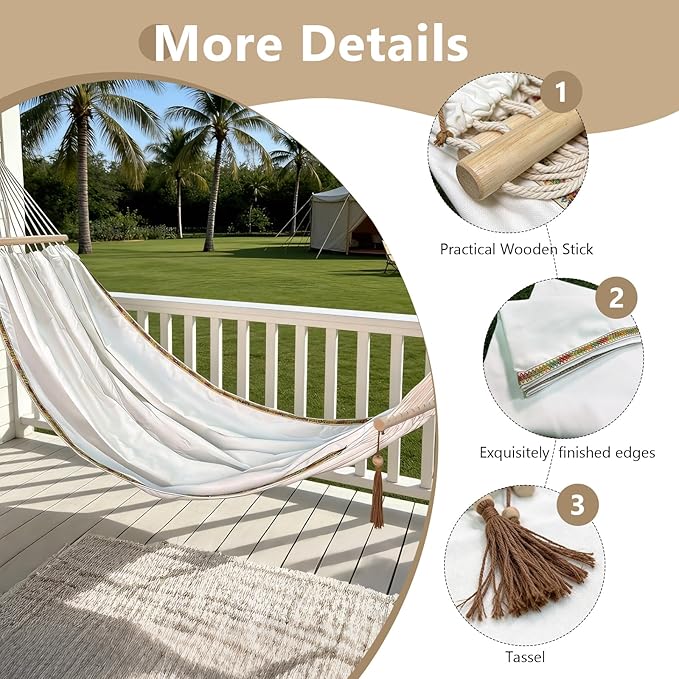 Hammock with Curved Spreader Bar, Protable Patio Hammock with Tassels, Hammock for Camping, Backyard, Balcony, Outdoor＆Indoor, Max 400LBS (59''*79'') (B)