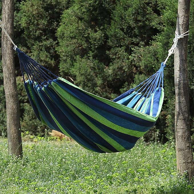 MAVIS LAVEN Portable Hammock, Polyester Cotton Single Double Hammock with Anti Rollover Design for Camping Outdoor Indoor Patio Backyard (Blue Green)