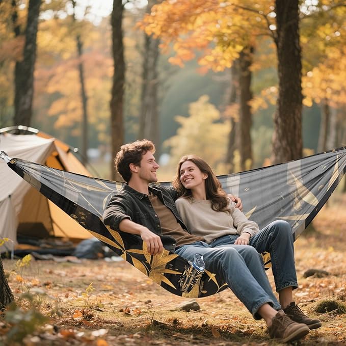 Black and Gold Chinese 330lb Capacity Camping Hammock with Hanging Rope Rope Hammock for Outside Patio Garden hamaca con Base para adultos
