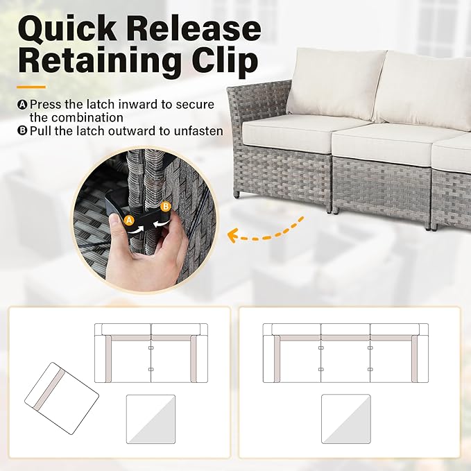 Fully Assembled & Spacious 9-Pc Outdoor Sofa Set, Patio Rattan Conversation Group with Rocking Chair and Tea Table