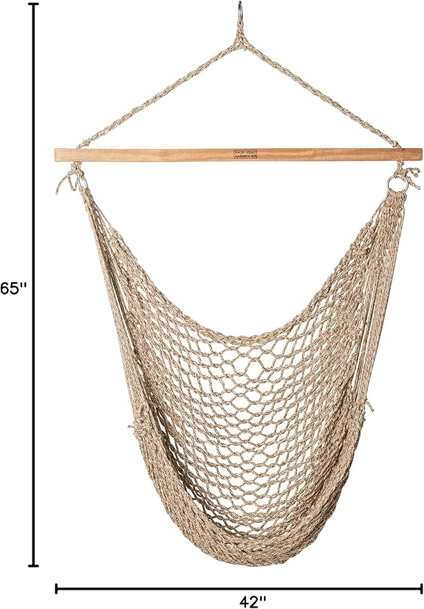 Nags Head Hammocks Antique Brown Oatmeal Heirloom DuraCord Rope Sling Shot Swing – 42 in. W x 65 in. H, 250 lb Capacity, Cumaru Spreader Bar, Free Hanging Hardware, Handcrafted in The USA