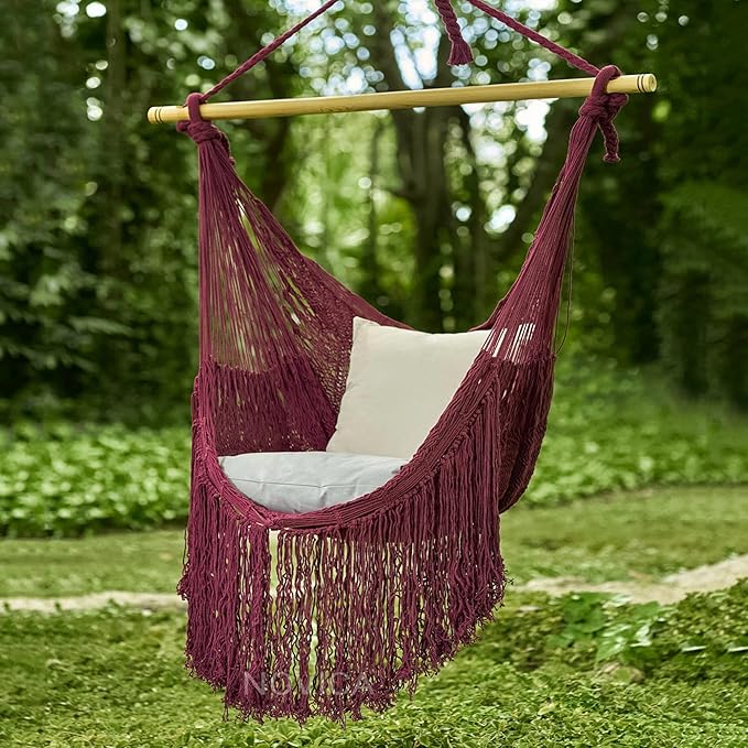 Novica Handmade Sea Breezes in Bordeaux Cotton Hammock Swing