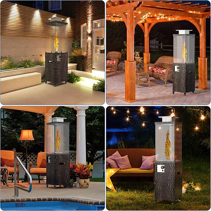 OTSUN 56'' Outdoor Patio Heater, Propane Heater with Wheels, Metal hood, Weather Cover, 201 Double Tempered glass, 41000 BTU with CSA Certification Gas Fireplace