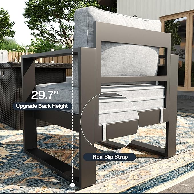 4 Piece Modern Aluminum Patio Furniture Set with Fire Pit Table, Outdoor Patio Sectional Conversation Metal Seating Sets with Olefin Cushion