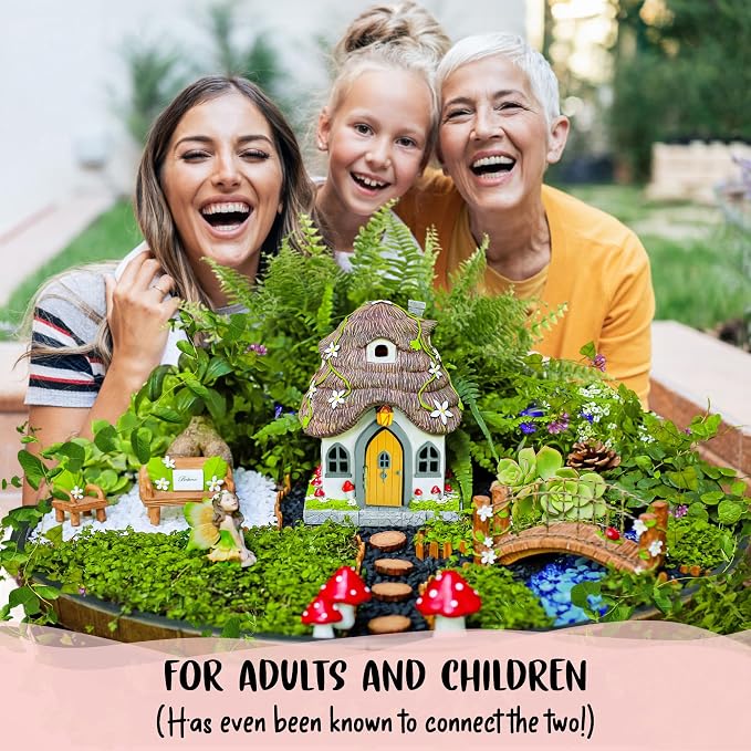 WILD PIXY Fairy Garden Kit - 13 Piece Glow in the Dark Decorative Accessories with 7.1" Outdoor Fairy House with Opening Door and Solar LED Light, Garden Door for Trees, Stones, Indoor/Outdoor Decor
