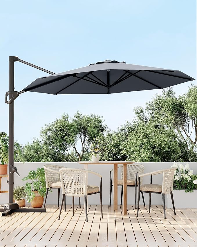GarveeLife 10FT Patio Umbrella Outdoor Large Cantilever Umbrella Market Sun Shade Windproof Offset Umbrella with 360-Degree Rotation for Garden Deck Pool Patio