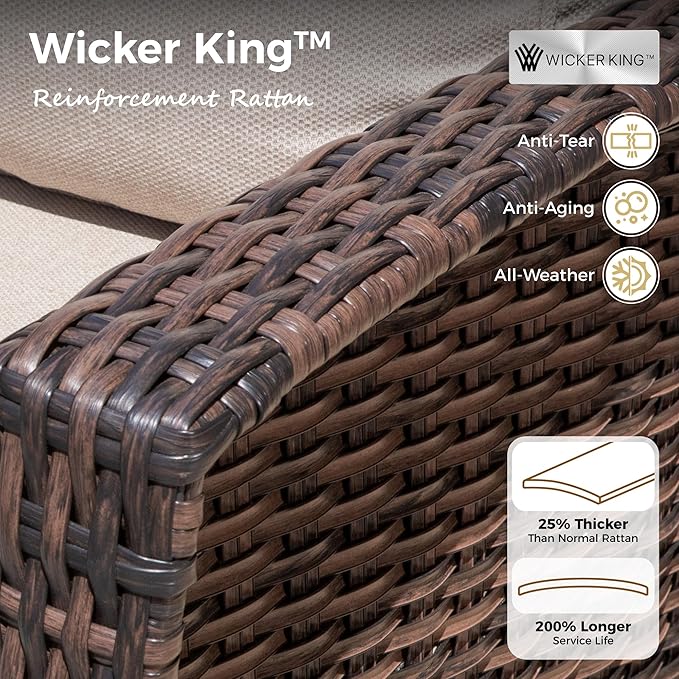 6-Piece Wicker Patio Furniture Set with Swivel Chairs, High Back Outdoor Furniture with 5.5-inch Thick Cushion and Ottoman, All-Weather Wicker Patio Conversation Set for Deck Yard Pool, Beige