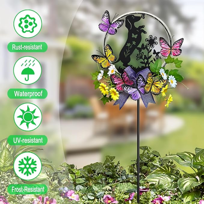 Solar Powered Garden Decor Outdoor,Colorful LED Lights Dachshund Decorations Yard Stakes for Garden,Pathway,Lawn,Patio,Dog Lover Gifts for Women