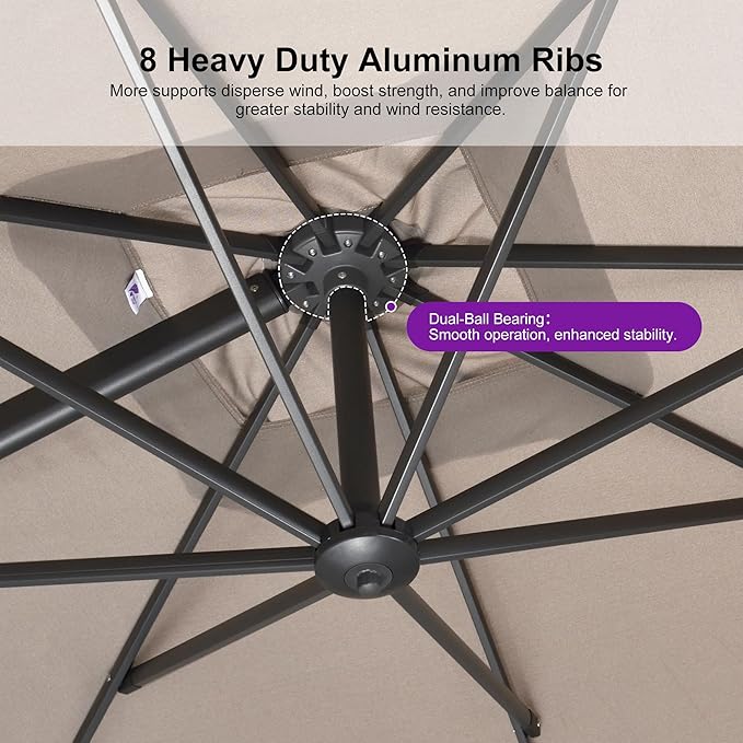 PURPLE LEAF Patio Umbrella 9' X 9' Rectangle Cantilever Umbrella Large Aluminum Outdoor Umbrellas with 360-degree Rotation & UPF40+ Premium Fabric for Deck Pool Garden Yard, Sand Dune