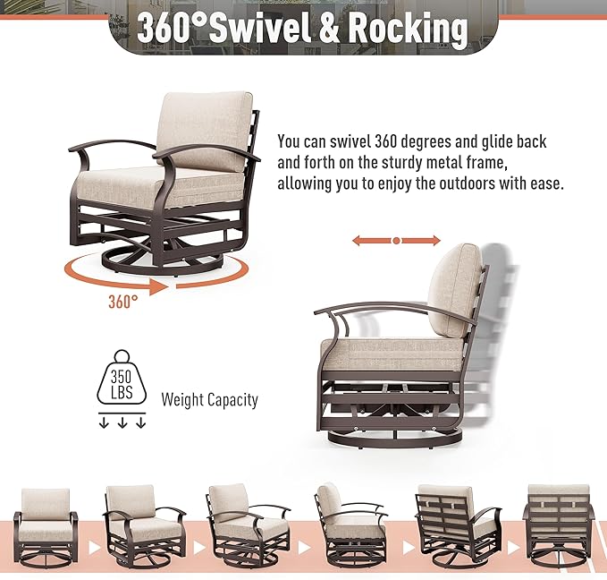 Kurapika Aluminum Patio Furniture Set 10-Seat Modern Metal Outdoor Conversation Sets w/Swivel Rocking Chairs Patio Sectional Sofa w/5.1 Inch Cushion, Sand