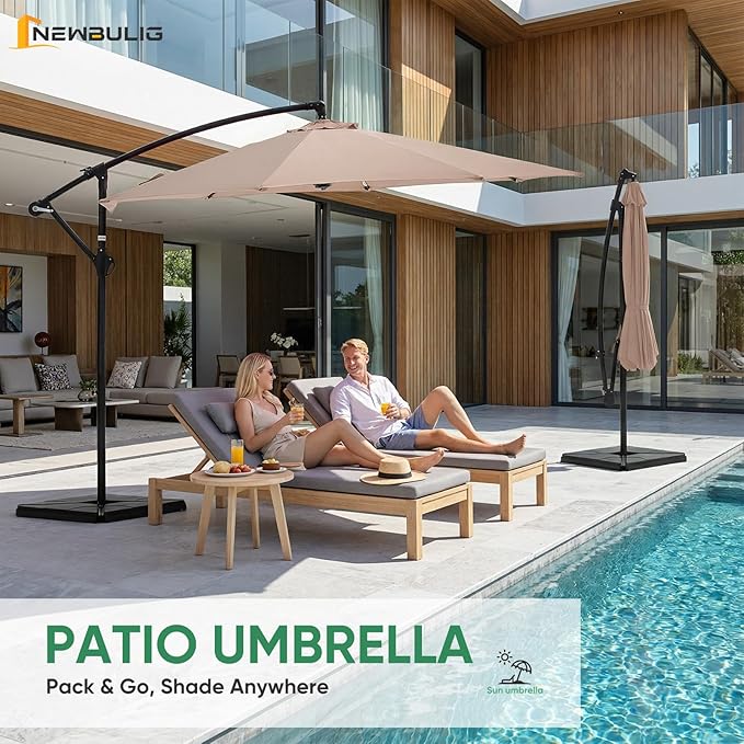 NEWBULIG 10FT Patio Umbrella, Offset Cantilever Outdoor Patio Table Umbrella, UV Protection, Fade Resistant Fabric, Easy Tilt Adjustment for Deck, Pool, Backyard, Garden
