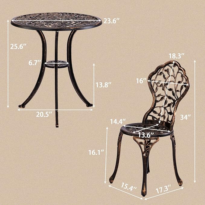 JHshop Bronze 3 Pieces Outdoor Patio Furniture Set, Garden Conversation Chairs with Table for Backyard Pool or Lawn,Balcony Furniture Sets, Table and Chairs -(Leaf)